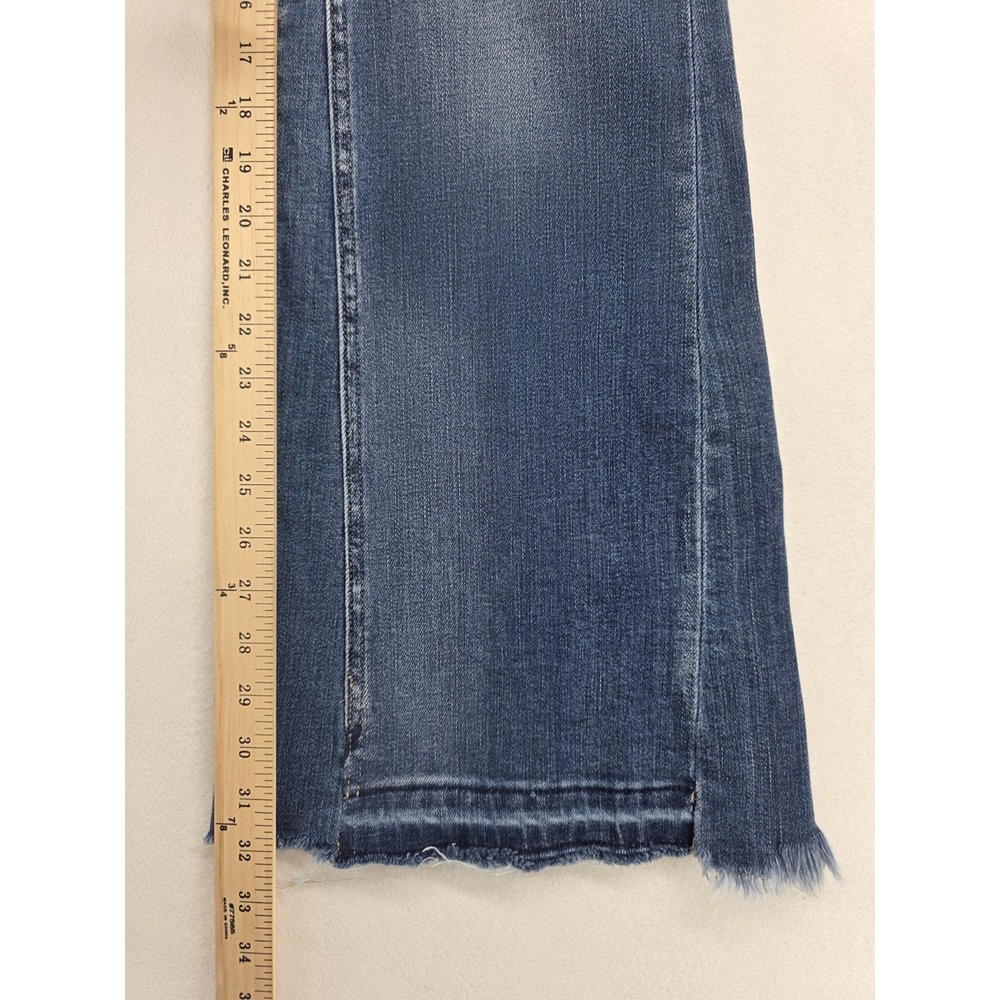 Flying Monkey Jeans Womens 29x32 High Rise Super Flare Blue Distressed Raw Hem - Picture 3 of 11